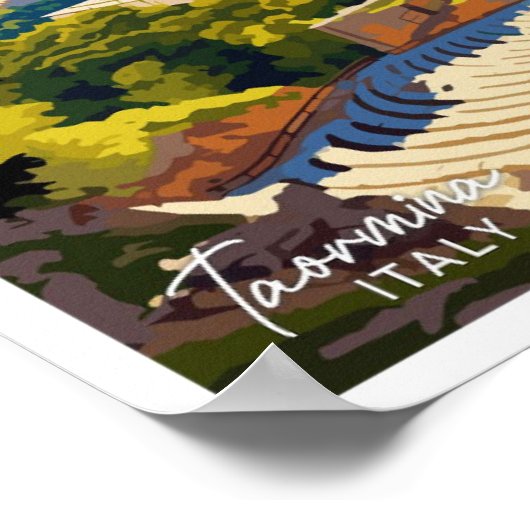 タオルミナイタリアトラベルヴィンテージイラストレーション ポスター (角)