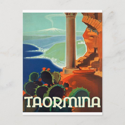 タオルミーナの風景、イタリア、ビンテージの旅行絵葉書 ポストカード (正面)