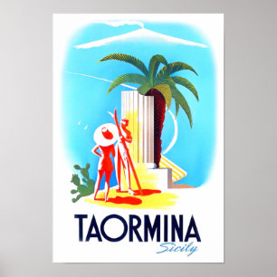 タオルミーナシチリア島イタリアのヴィンテージ旅行 ポスター