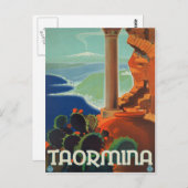 タオルミーナシチリアItaly VintageTravelポスター ポストカード (正面/裏面)