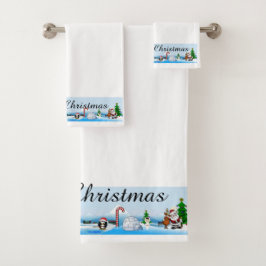 タオル掛けの聖降誕祭の陽気なシーン バスタオルセット