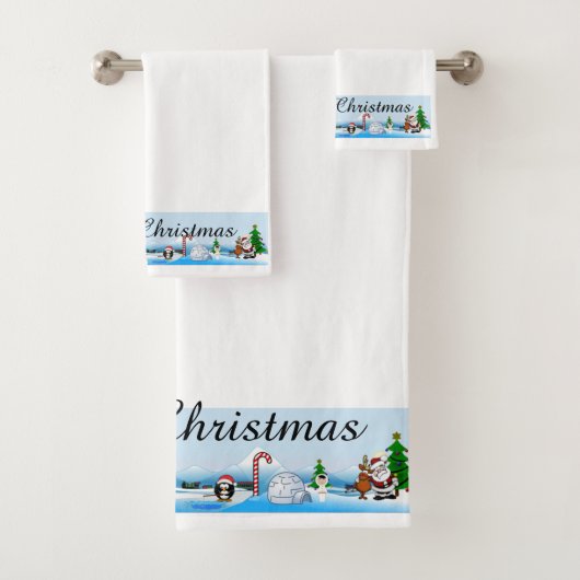 タオル掛けの聖降誕祭の陽気なシーン バスタオルセット (インサイチュ)