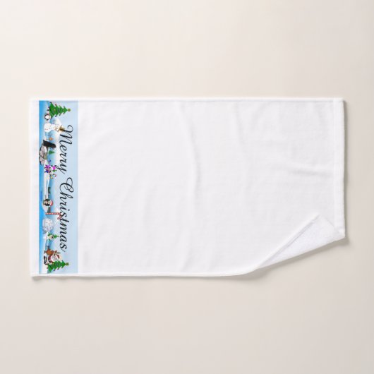 タオル掛けの聖降誕祭の陽気なシーン バスタオルセット (ハンドタオル)