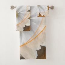 タオル花白オレンジ