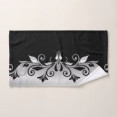 タオル – 黒と銀の花模様 (ハンドタオル)
