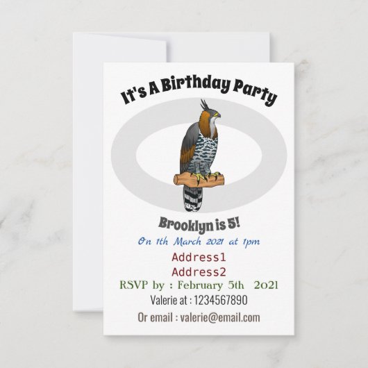 タカ華美イワシの鳥漫画イラストレーション 招待状 (正面)