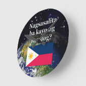 タガログ話ヤ語は？タガログ語。国旗と地球 ラウンド壁時計 (傾斜)