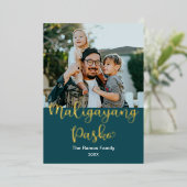 タガログ語Maligayang Pasko、メリークリスマス 箔シーズンカード (立ち正面)