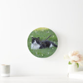 タキシかわいらしード猫の白黒写真 ラウンド壁時計 (ホーム)