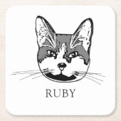 タキシドキャットハパーソナライズされたンドスケッチ スクエアペーパーコースター (正面)