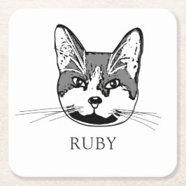 タキシドキャットハパーソナライズされたンドスケッチ スクエアペーパーコースター