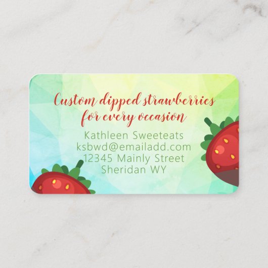 タキシドチョコレートでイチゴの実を覆った 名刺 (裏面)