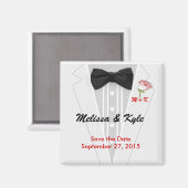 タキシドモノグラムとバラ マグネット (正面/裏面)