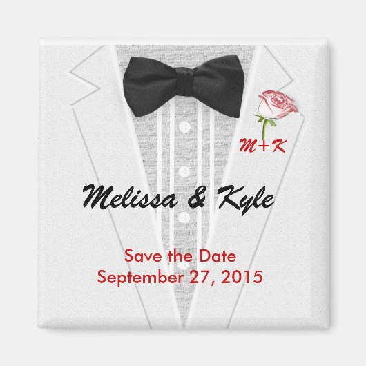 タキシドモノグラムとバラ マグネット (正面)