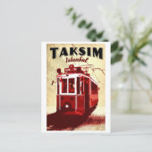 タキシム、赤いトラム、イスタンブール、トルコ、ヴィンテージ旅行 ポストカード (スタンド正面)