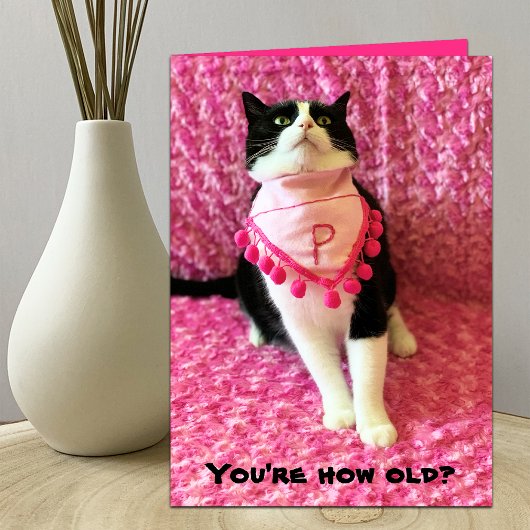 タキシードおもしろい猫の誕生日カードを桃で洗う シーズンカード