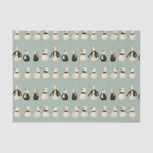 タキシードお洒落を着た漫画雪だるま 薄葉紙 (正面)