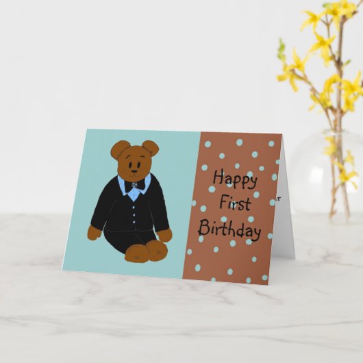 タキシードくまの最初誕生日 カード (黄色い花)