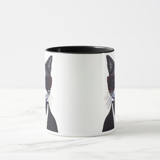 タキシードとバウのネクタイをした白黒猫 マグカップ (中央)