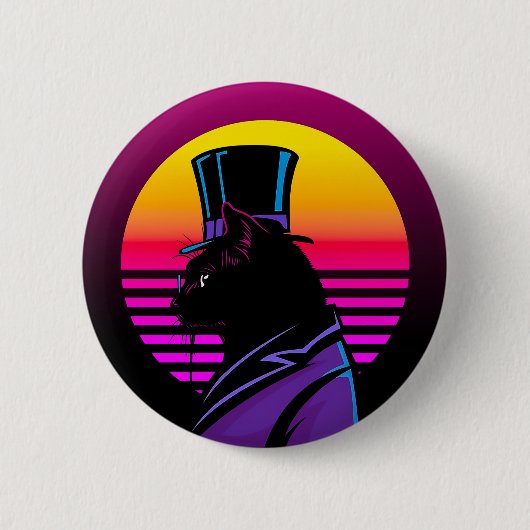 タキシードと帽子のアートワークを着た猫 | 缶バッジ (正面)