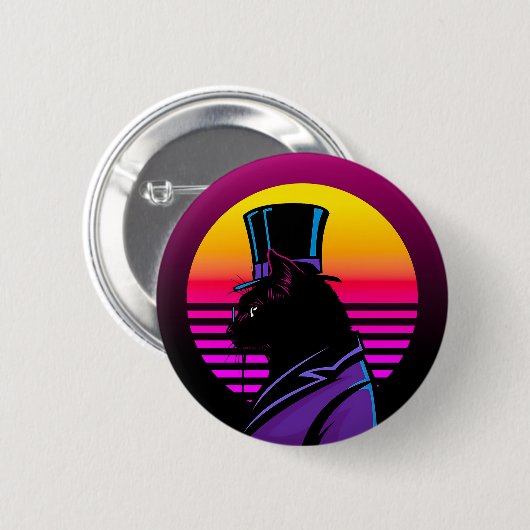 タキシードと帽子のアートワークを着た猫 | 缶バッジ (正面&裏面)