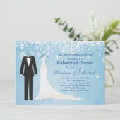 タキシードのガウンの雪片のリハーサルの夕食の招待状 招待状 (スタンド正面)