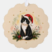 タキシードのクリスマス猫のサンタ帽子 オーナメントカード (裏面)