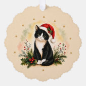 タキシードのクリスマス猫のサンタ帽子 オーナメントカード (正面)