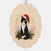タキシードのクリスマス猫のサンタ帽子 オーナメントカード (左)