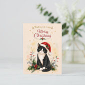 タキシードのクリスマス猫のサンタ帽子 シーズンポストカード (スタンド正面)