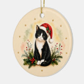 タキシードのクリスマス猫のサンタ帽子 セラミックオーナメント (左)