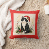 タキシードのクリスマス猫サンタ帽子 クッション (ブランケット)