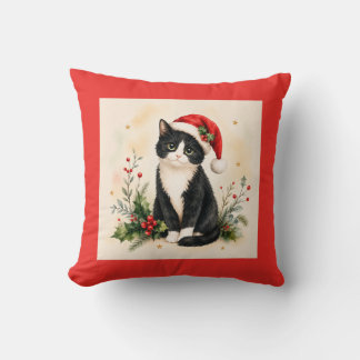 タキシードのクリスマス猫サンタ帽子 クッション