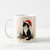 タキシードのクリスマス猫サンタ帽子 コーヒーマグカップ (左)