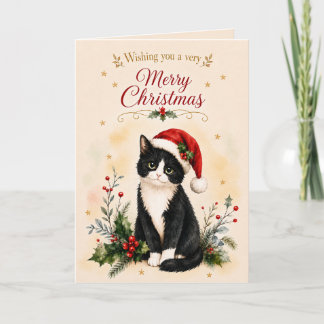 タキシードのクリスマス猫サンタ帽子 シーズンカード