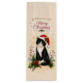 タキシードのクリスマス猫サンタ帽子 ワインギフトバッグ (正面)