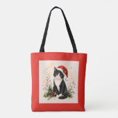 タキシードのクリスマス猫 サンタ帽子 トートバッグ (裏面)