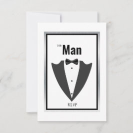 タキシードのスーツと蝶ネクタイ黒と白の招待 サンキューカード