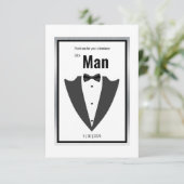 タキシードのスーツと蝶ネクタイ黒と白の招待 サンキューカード (スタンド正面)