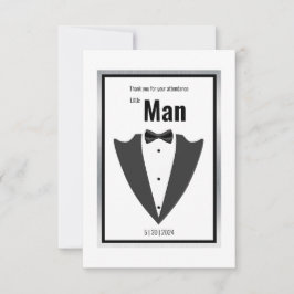 タキシードのスーツと蝶ネクタイ黒と白の招待 サンキューカード