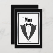 タキシードのスーツと蝶ネクタイ黒と白の招待 サンキューカード (正面/裏面)