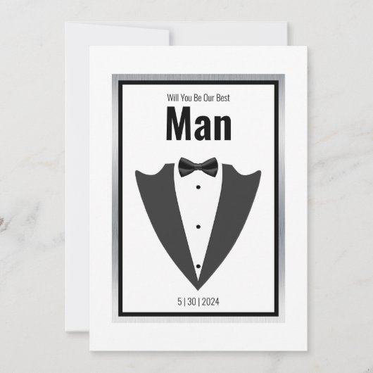 タキシードのスーツと蝶ネクタイ黒と白の招待 招待状 (正面)