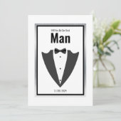 タキシードのスーツと蝶ネクタイ黒と白の招待 招待状 (スタンド正面)