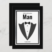 タキシードのスーツと蝶ネクタイ黒と白の招待 招待状 (正面/裏面)