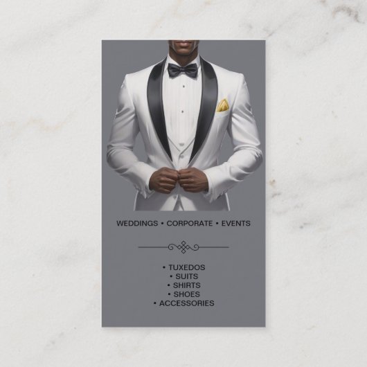 タキシードのスーツは衣服を清潔にモダン繕う 名刺 (裏面)