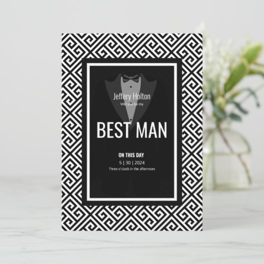 タキシードのベストマン 黒と白のタキシード 招待状 (スタンド正面)