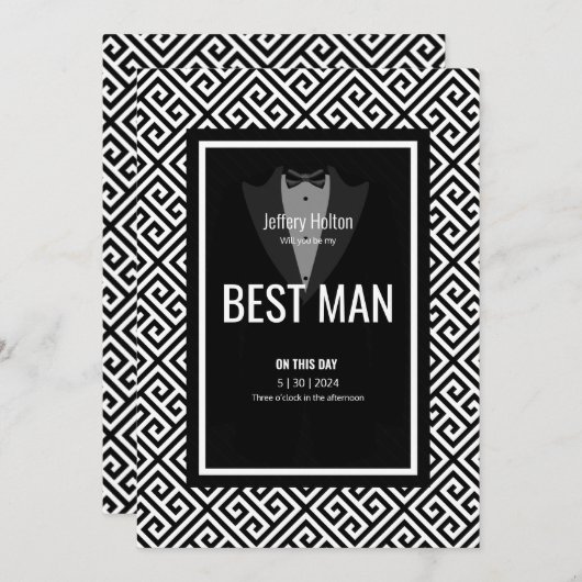 タキシードのベストマン 黒と白のタキシード 招待状 (正面/裏面)