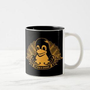 タキシードのペンギン- (Linux、開いた源、Copyleft、FSF) ツートーンマグカップ
