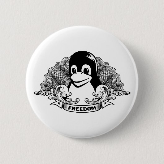 タキシードのペンギン- (Linux、開いた源、Copyleft、FSF) 缶バッジ (正面)