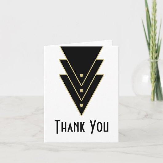 タキシードのモダンなアールデコの結婚 サンキューカード (正面)